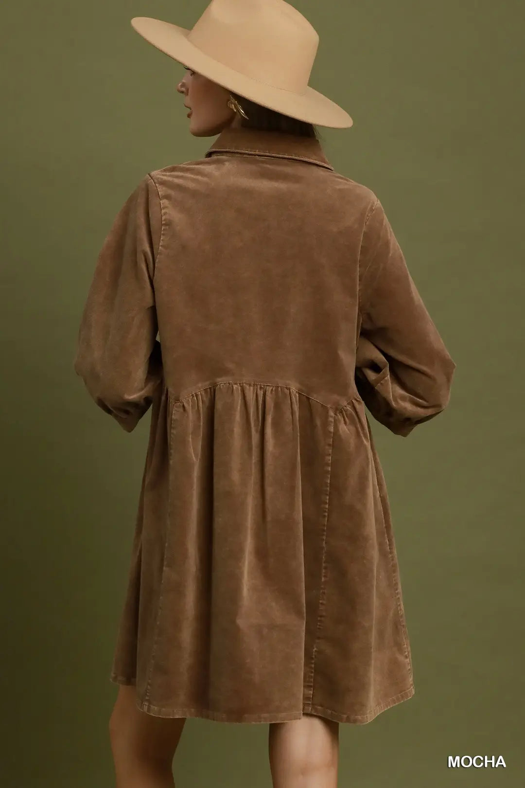 Mineral Wash Button Front Babydoll Shirt Dress