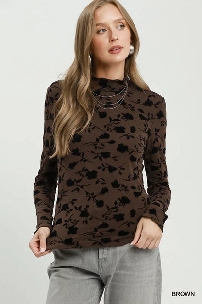 Floral Flocked Long Sleeve Knit Top by Umgee