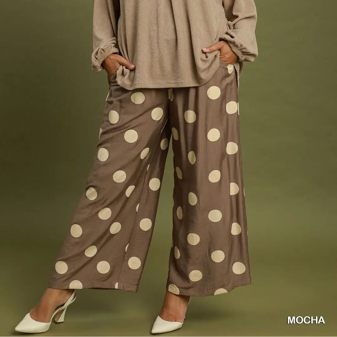 Mocha Dot Wide Leg Pants by Umgee