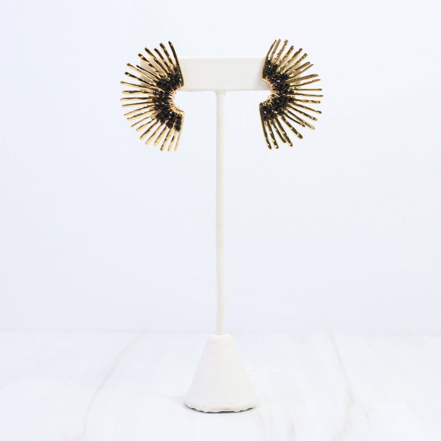 Heather Fan Post Earring- Black& Gold- by Caroline Hill