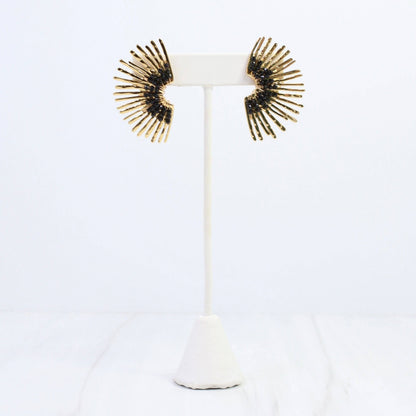 Heather Fan Post Earring- Black& Gold- by Caroline Hill