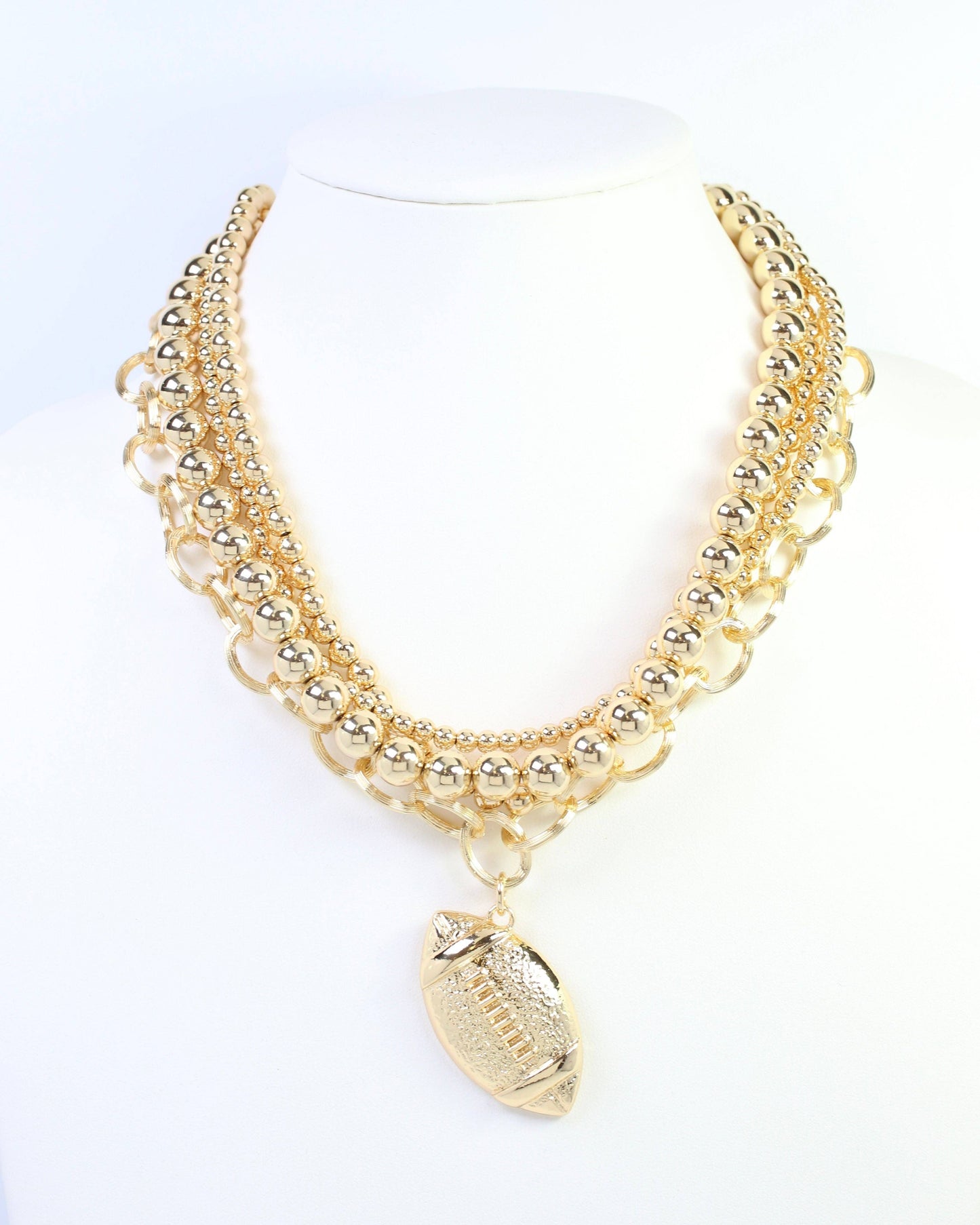Bree Beaded Layered Necklace- Football- Gold- by Caroline Hill