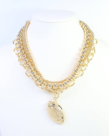 Bree Beaded Layered Necklace- Football- Gold- by Caroline Hill