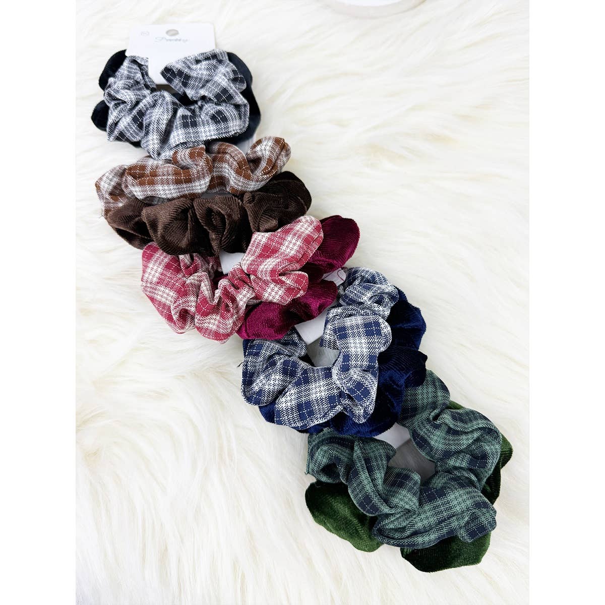 Checker and Velvet Combo Soft Scrunchies