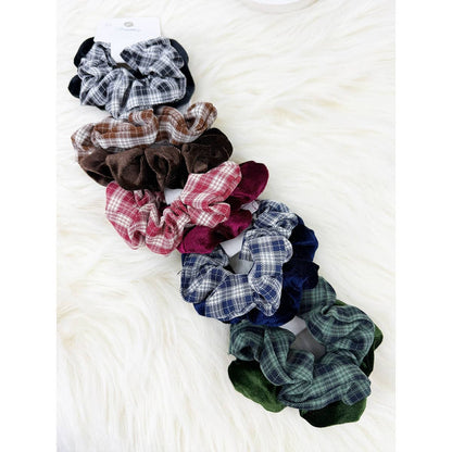 Checker and Velvet Combo Soft Scrunchies