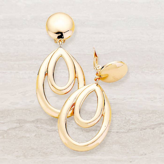 Teardrop Metal Clip On Earrings