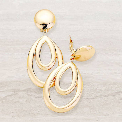 Teardrop Metal Clip On Earrings