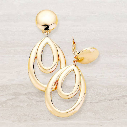 Teardrop Metal Clip On Earrings