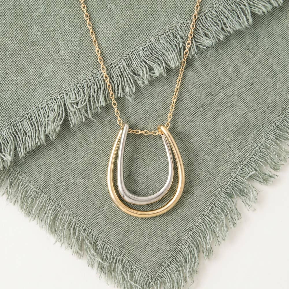 Horseshoe Pendant Necklace- Two Tone