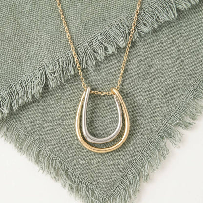 Horseshoe Pendant Necklace- Two Tone