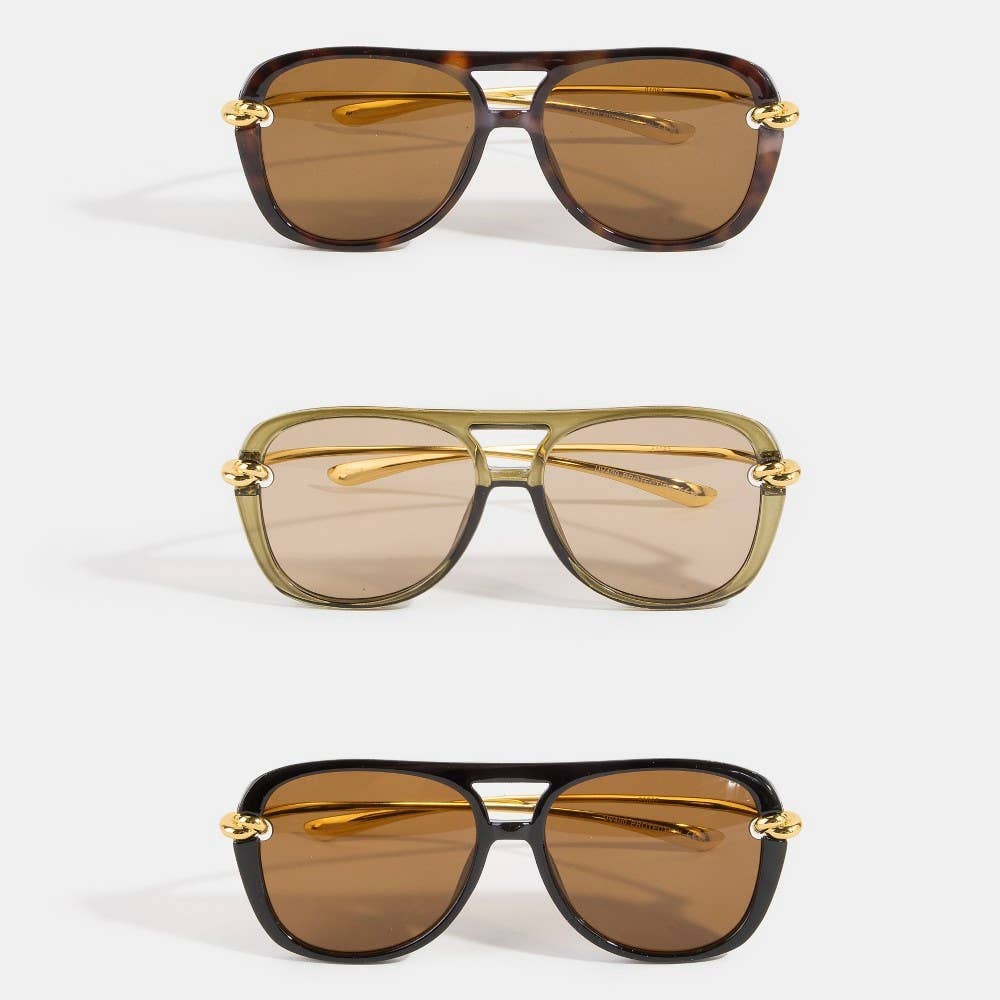 Gold Knot Hardware Oversized Aviator Sunglasses