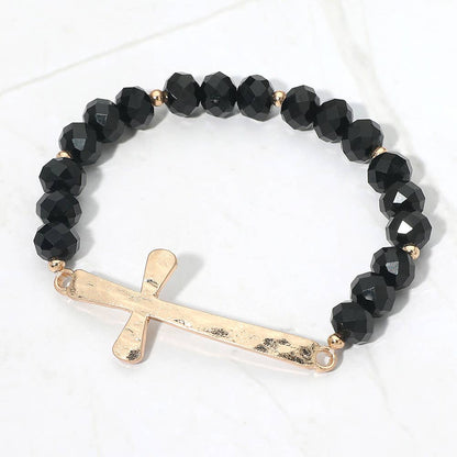 Brushed Hammered Metal Cross Bracelet