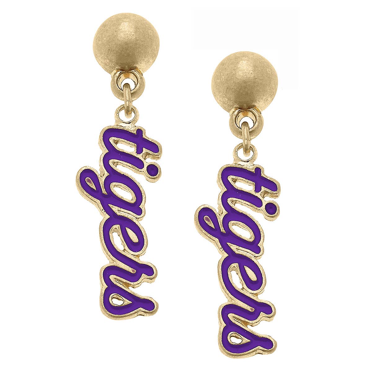 Clemson Tigers Enamel Script Earrings in Purple
