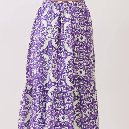 Baroque Print Tiered Midi Skirt