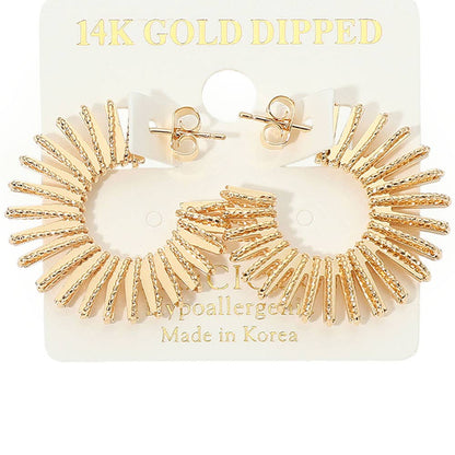 14K Gold Dipped Textured Sunburst Hoop Earrings