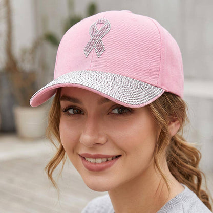 Pink Ribbon Bling- Studded Baseball Cap