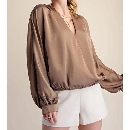V-Neck Wrap Long Sleeve Blouse by Glam