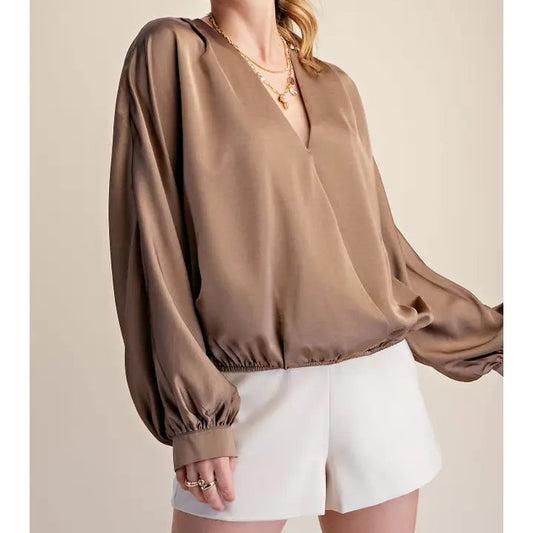V-Neck Wrap Long Sleeve Blouse by Glam