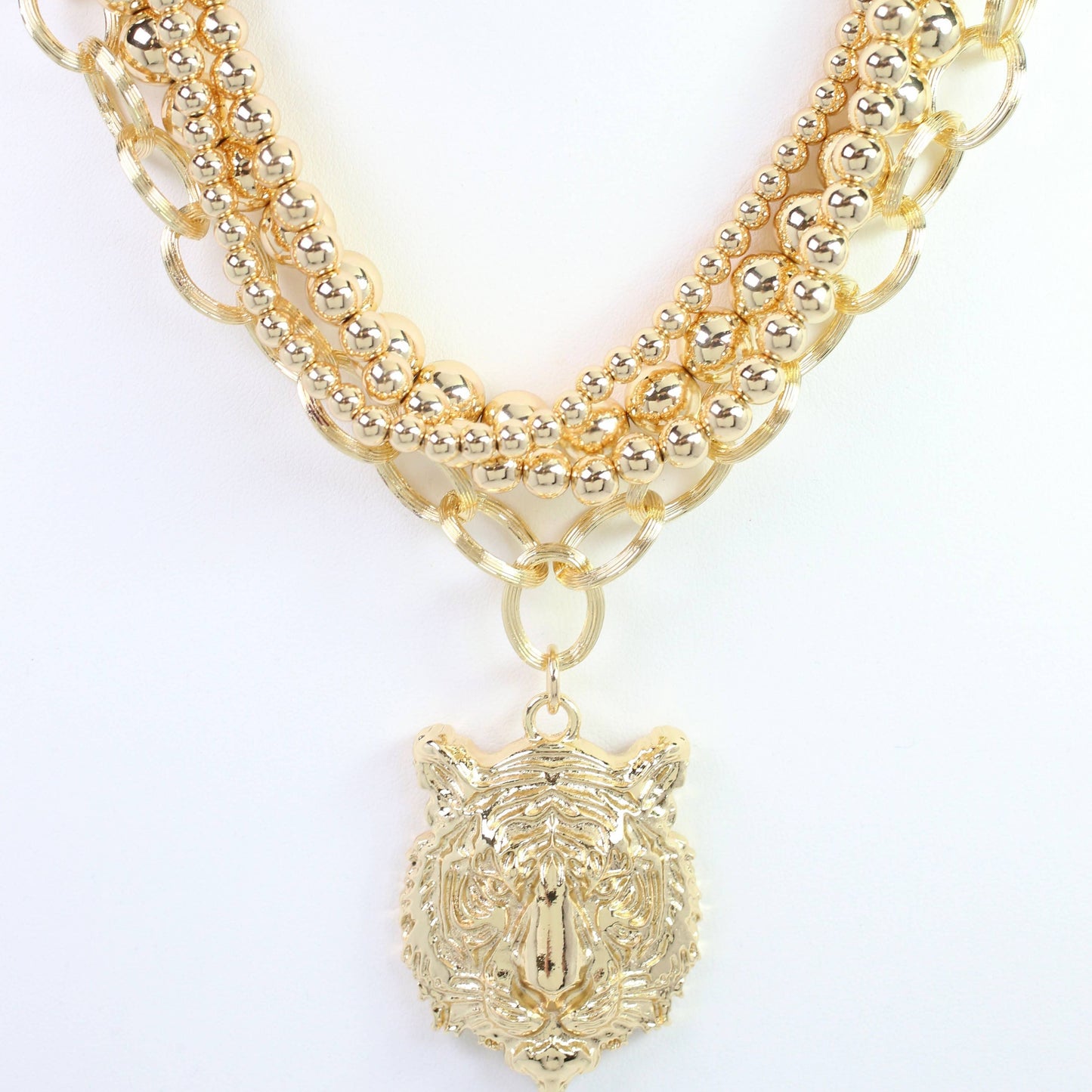 Bree Beaded Layered Necklace Tiger Gold by Caroline Hill