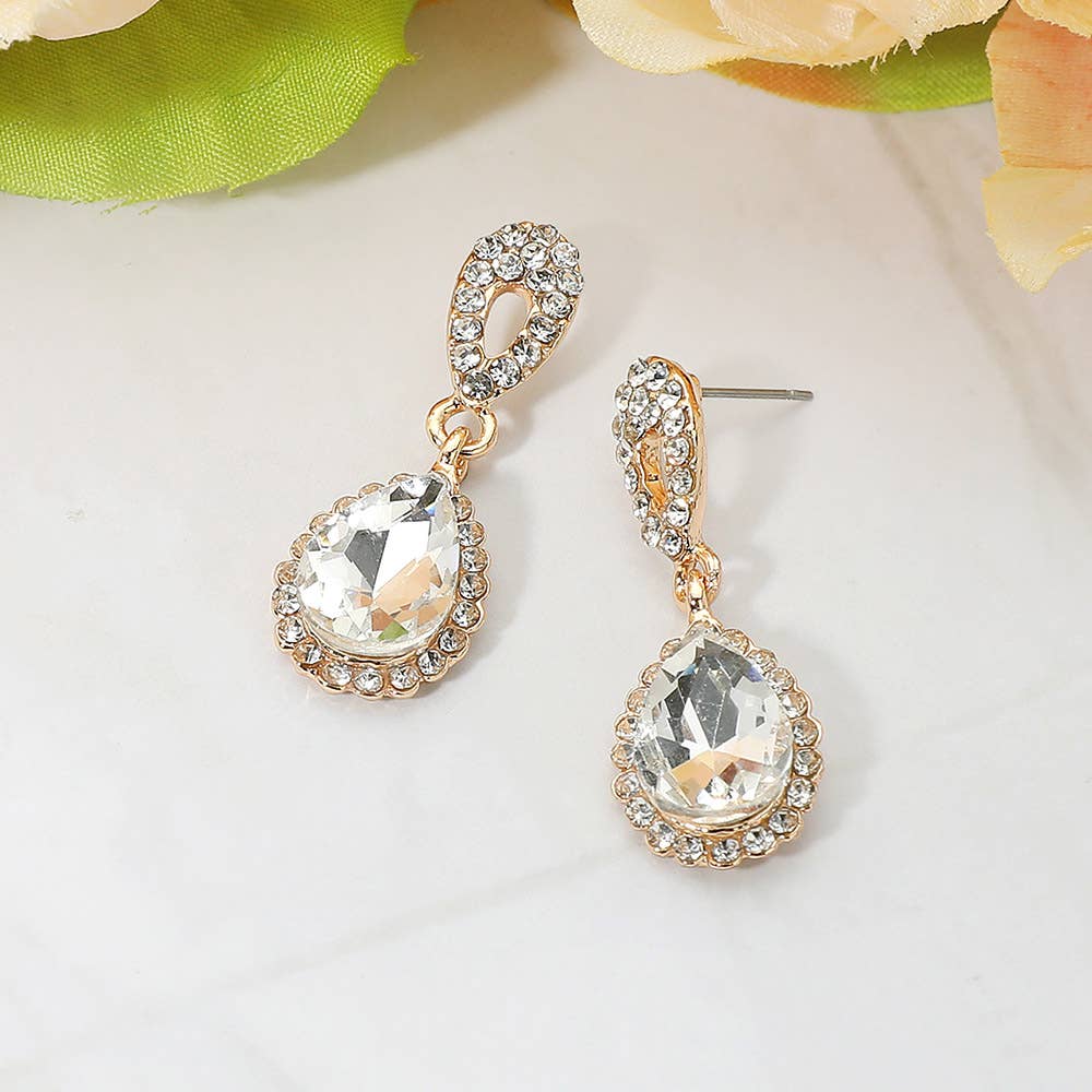 Iridescent Teardrop Crystal Dangle Earrings