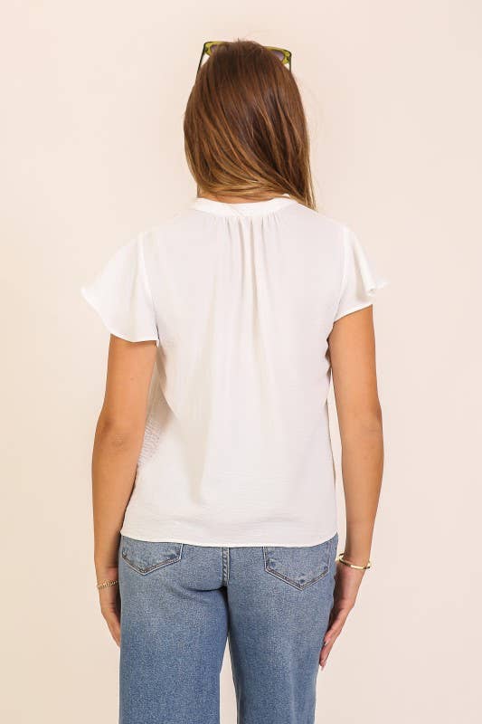 Flutter Sleeve Tie-Front Blouse