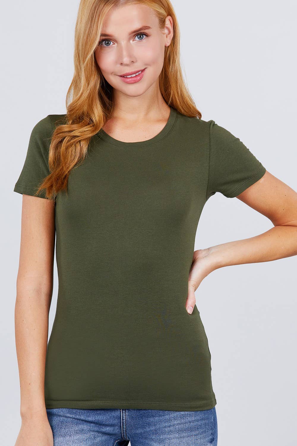 `.FITTED SHORT SLEEVE CREW NECK COTTON JERSEY TOP