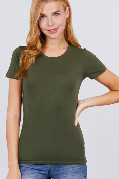 `.FITTED SHORT SLEEVE CREW NECK COTTON JERSEY TOP