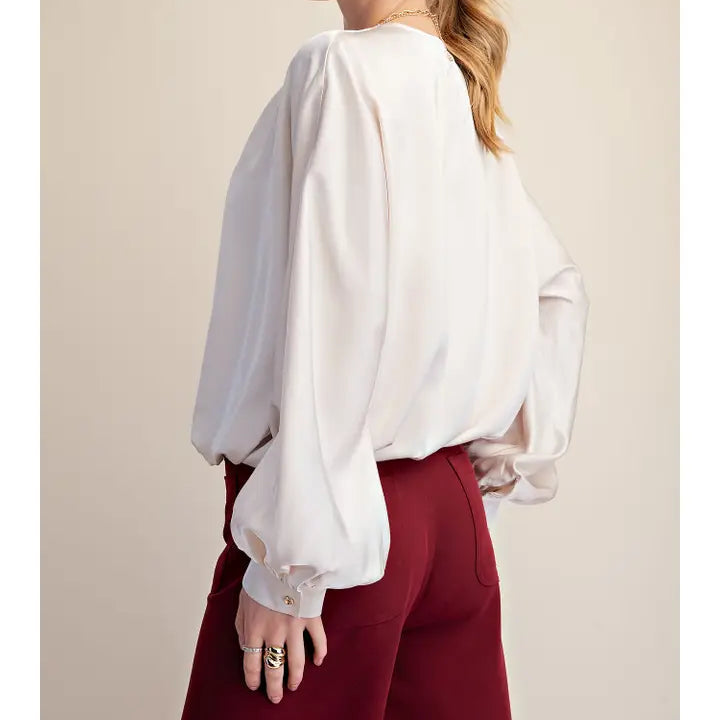 V-Neck Wrap Long Sleeve Blouse by Glam