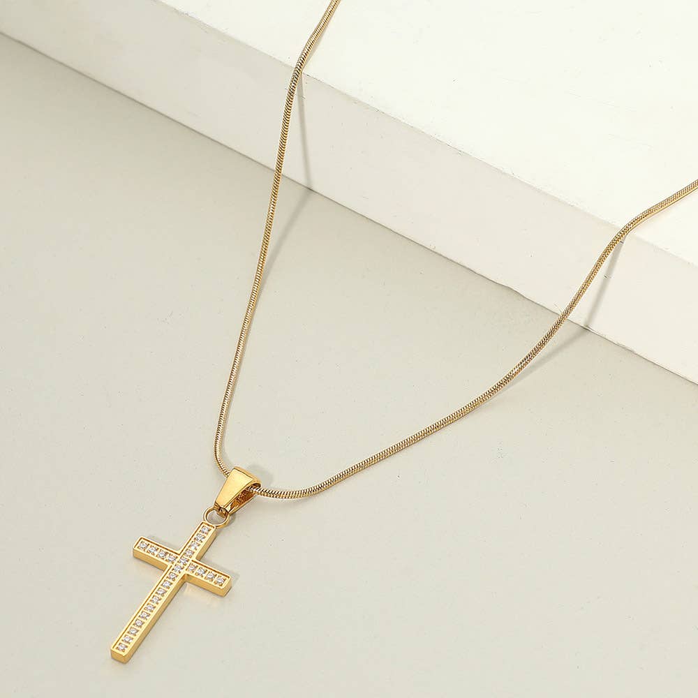 18K Gold Dipped Stainless Steel Cross Pendant Necklace