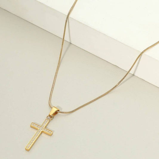 18K Gold Dipped Stainless Steel Cross Pendant Necklace