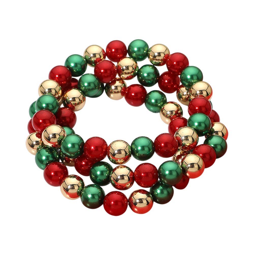 3PCS - Christmas Beaded Stretch Multi Layered Bracelets