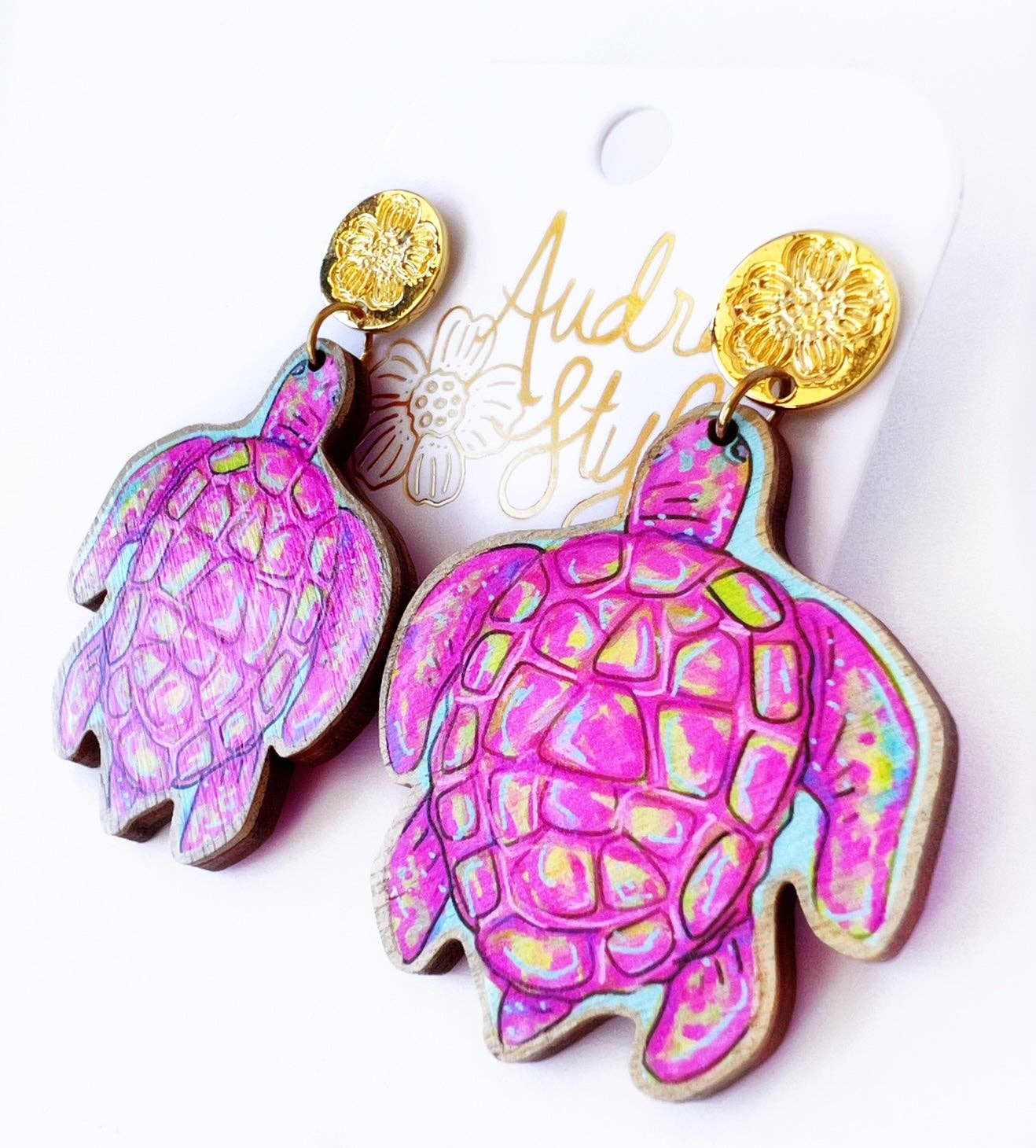 Pink Sea Turtle Dangle Earring Coastal Beach Spring Summer