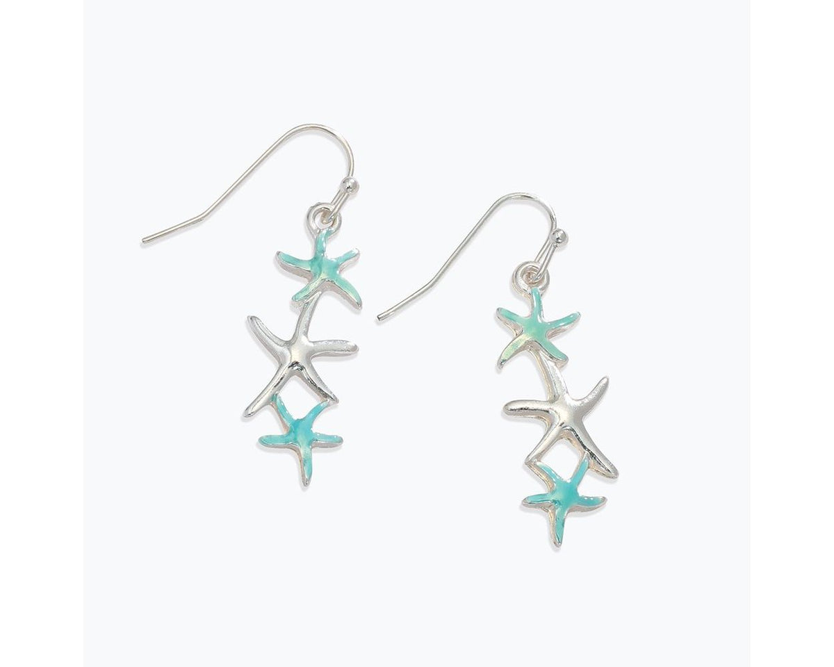 Silver & Aqua Cascading Enamel Starfish Earrings by Periwinkle