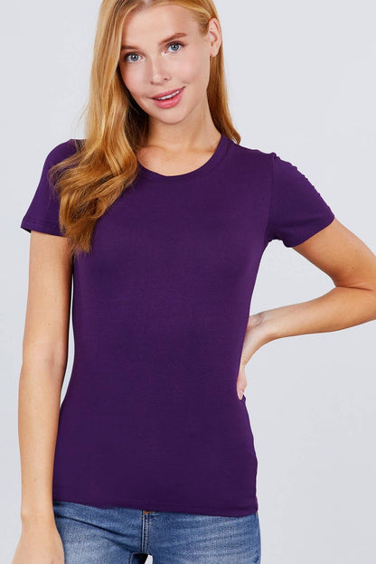 `.FITTED SHORT SLEEVE CREW NECK COTTON JERSEY TOP
