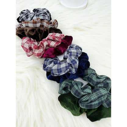 Checker and Velvet Combo Soft Scrunchies