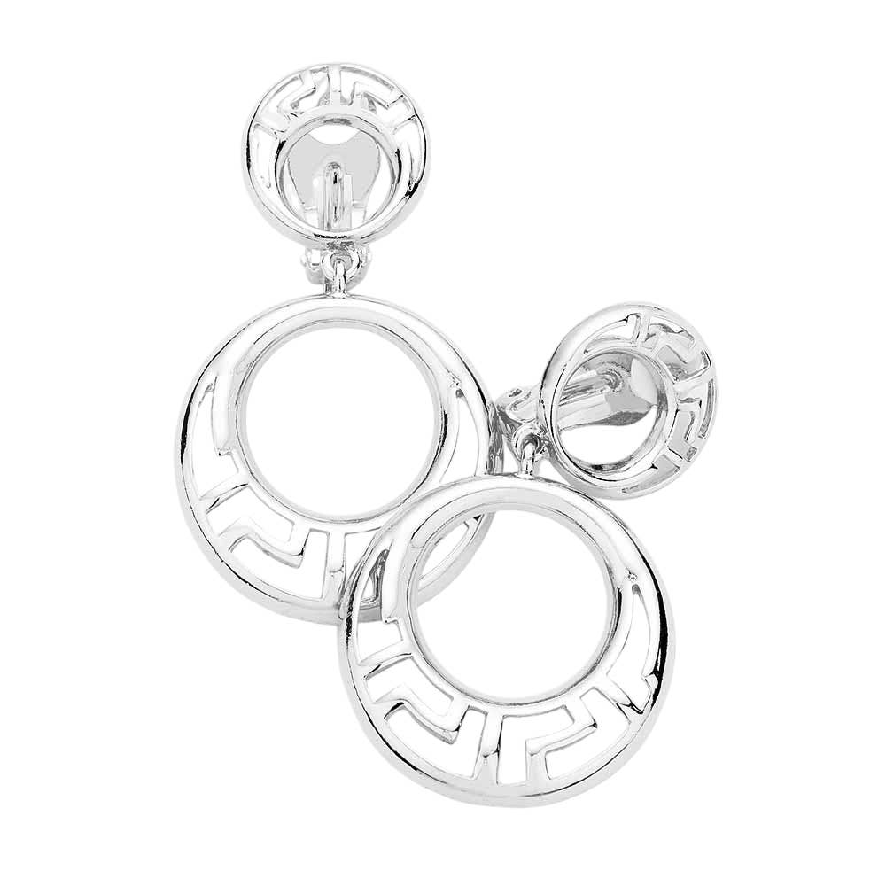 Cut Out Metal Round Link Clip On Earrings