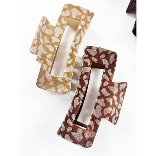 Leopard Flocked Velvet Rectangle Claw Clip