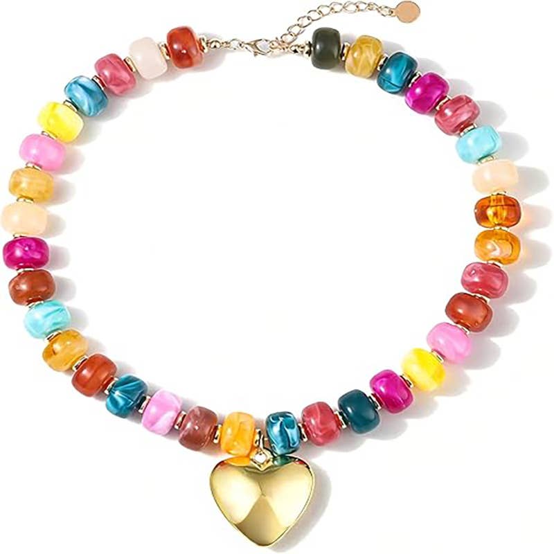 Adjustable Dopamine-Colored Resin Bead Necklace