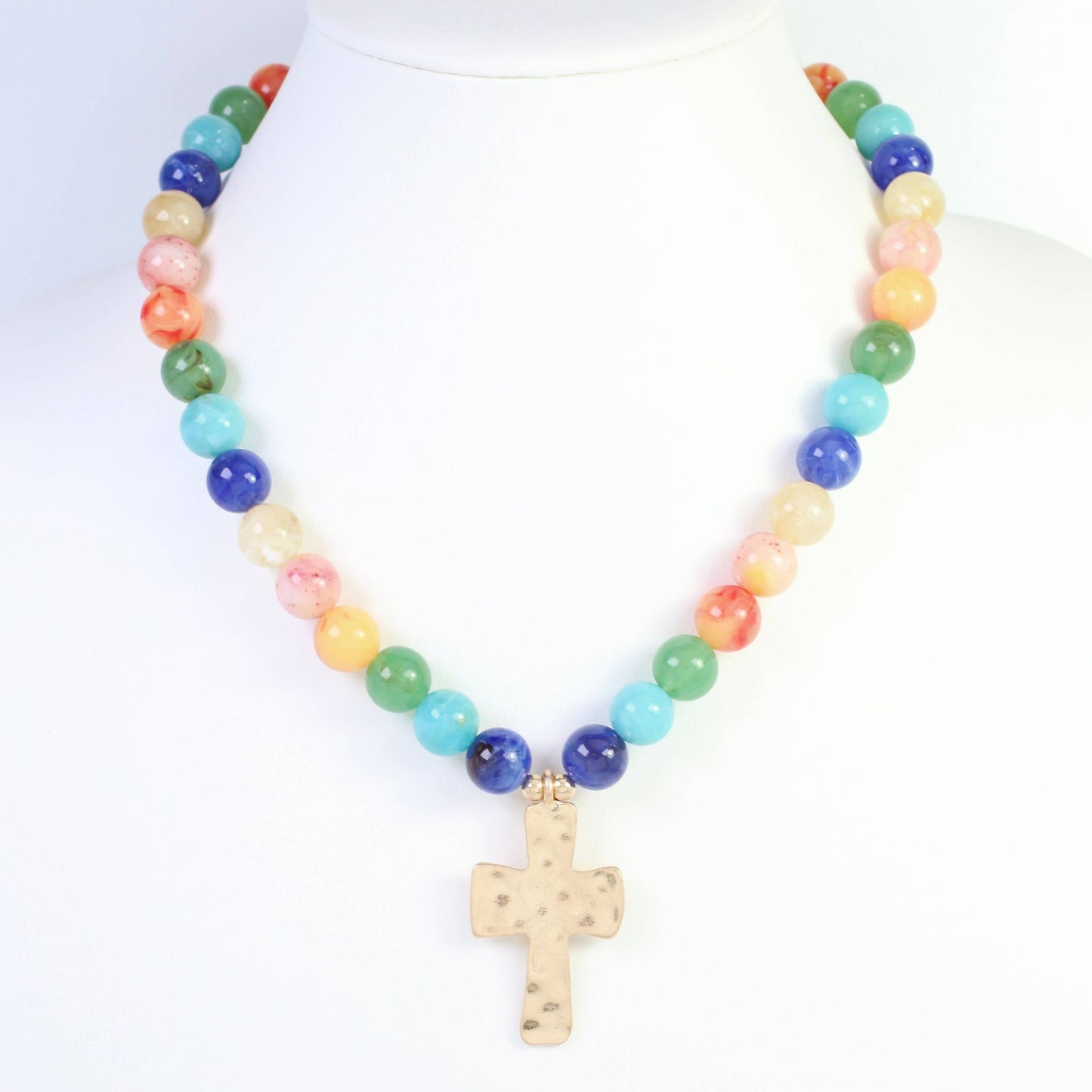 Kathryn Hammered Cross Beaded Necklace by Caroline Hill
