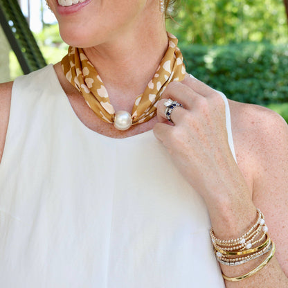 Pammie Magnetic Pearl Scarf Necklace-Taupe- by Caroline Hill