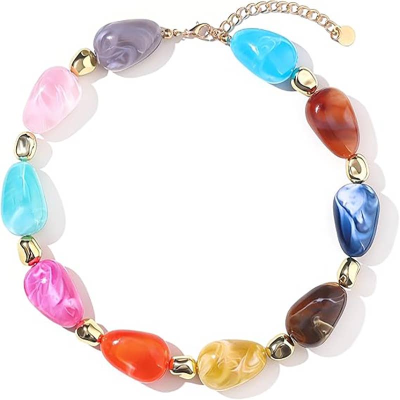Adjustable Dopamine-Colored Resin Bead Necklace