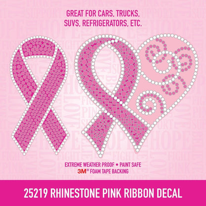 Weatherproof Rhinestone Pink Ribbon Decal Sticker