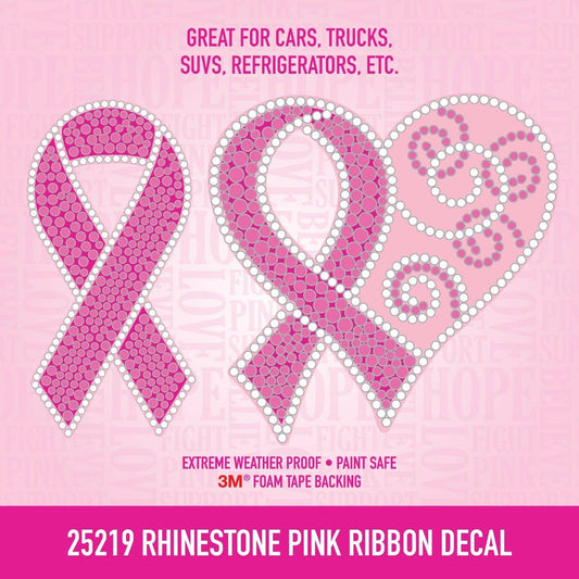 Weatherproof Rhinestone Pink Ribbon Decal Sticker