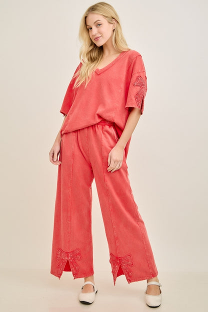 Sweet Caroline mineral washed bow slit pants