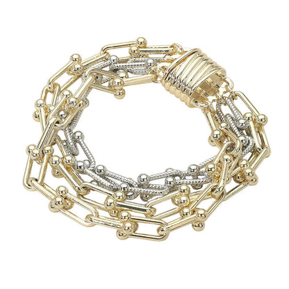 Two Tone Layered Chain Link Magnetic Bracelet