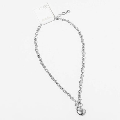 Gold Dipped Chunky Chain Puffy Heart Toggle Pendant Necklace