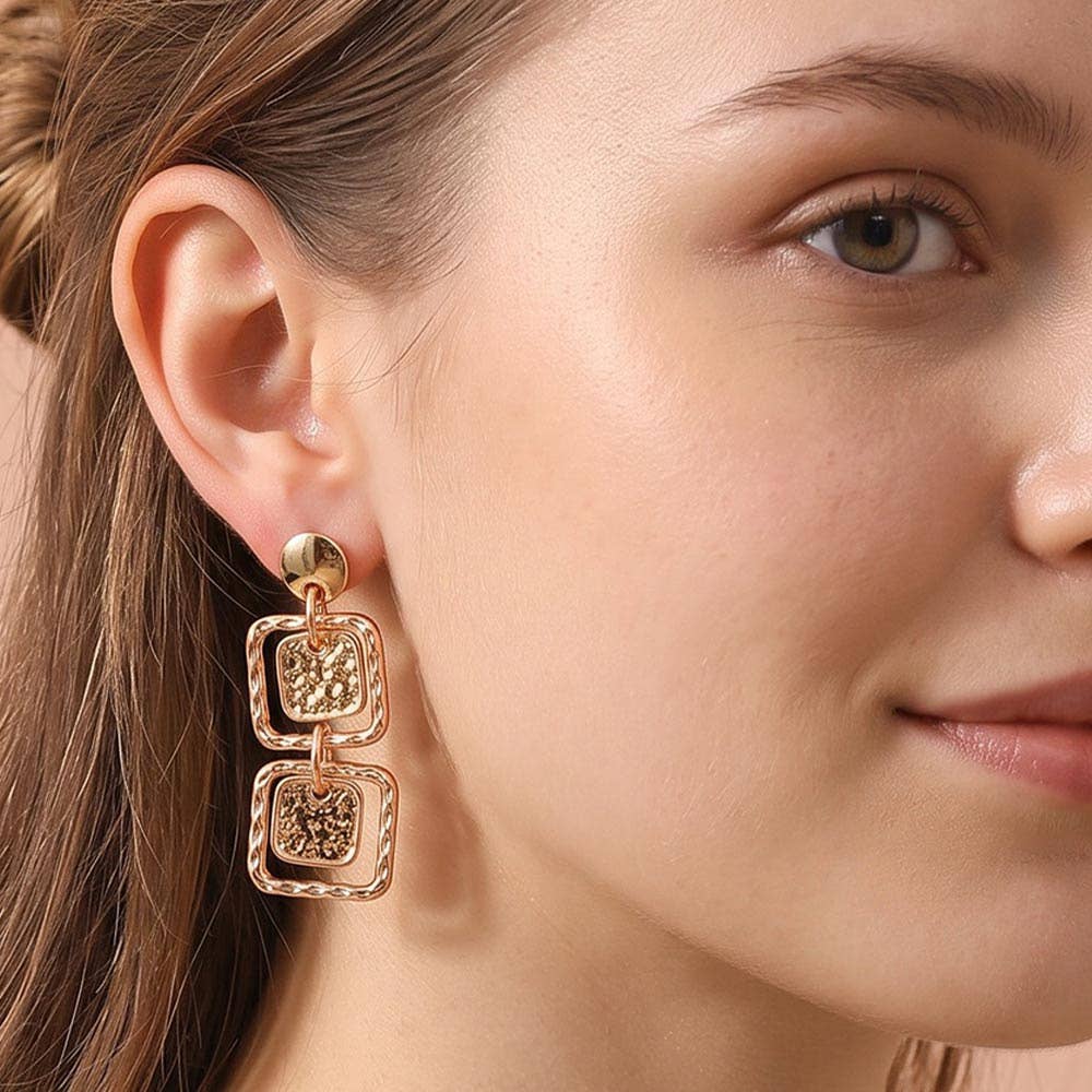 Hammered Square Link Drop Earrings