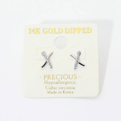14K Gold Dipped Hypoallergenic CZ Pave X Stud Earrings