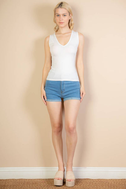 Ribbed V-Neck Sleeveless Top