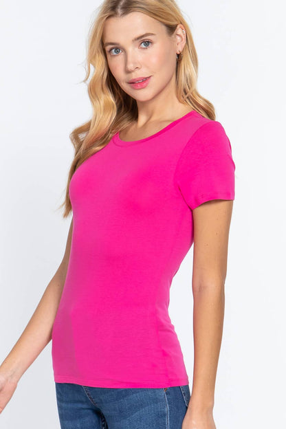 `.FITTED SHORT SLEEVE CREW NECK COTTON JERSEY TOP